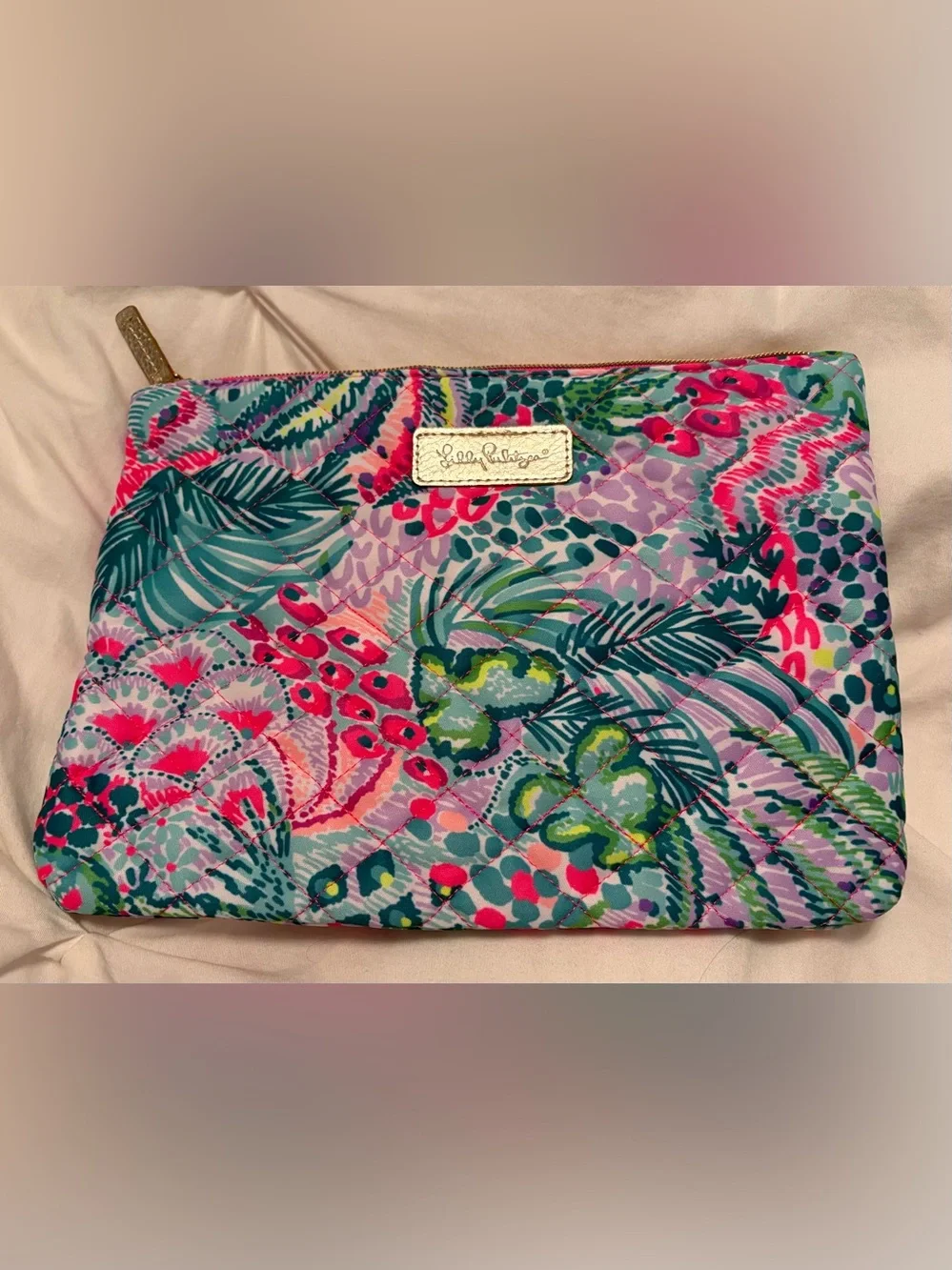 Lilly Pulitzer Teal Pink Multi Floral Cosmetic Pouch